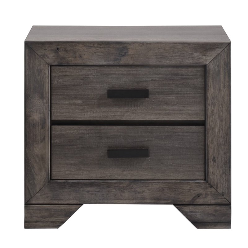 Bowery Hill Modern Solid Wood 2 Drawer Nightstand in Gray Oak