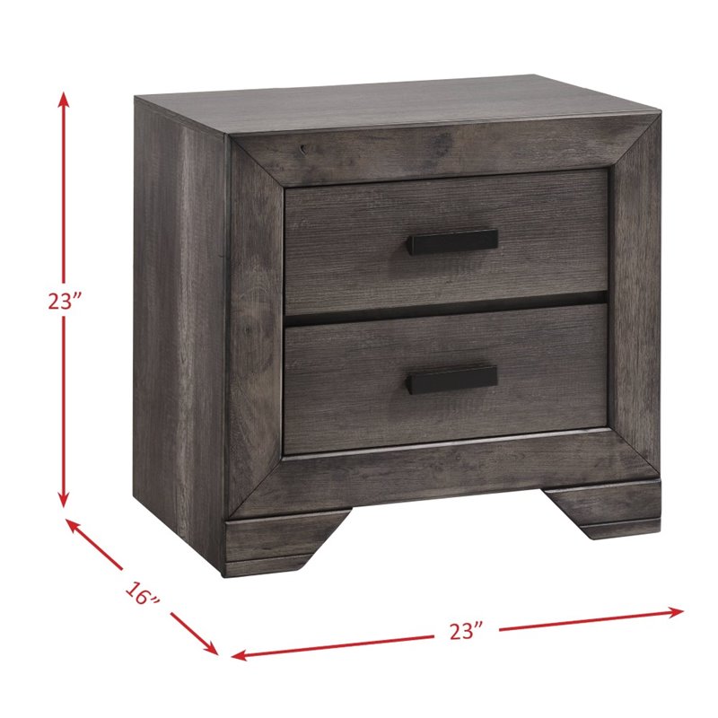 Bowery Hill Modern Solid Wood 2 Drawer Nightstand in Gray Oak