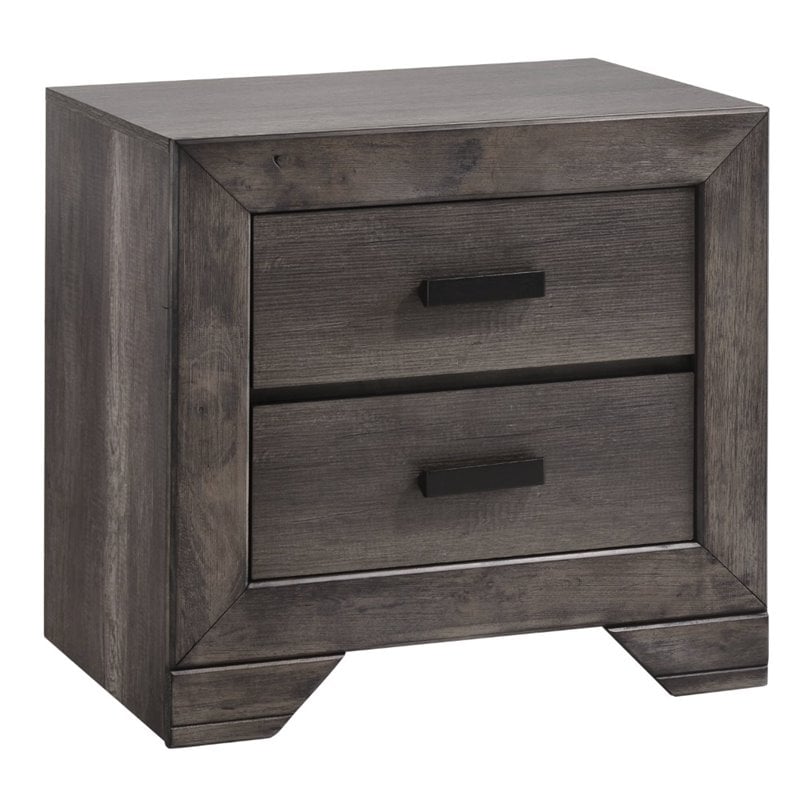 Bowery Hill Modern Solid Wood 2 Drawer Nightstand in Gray Oak