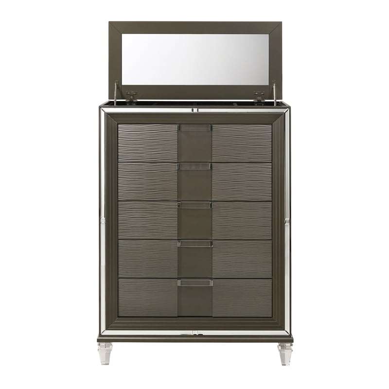 Bowery Hill Transitional Wood Brown Finish 5-Drawer Flip-Top Chest