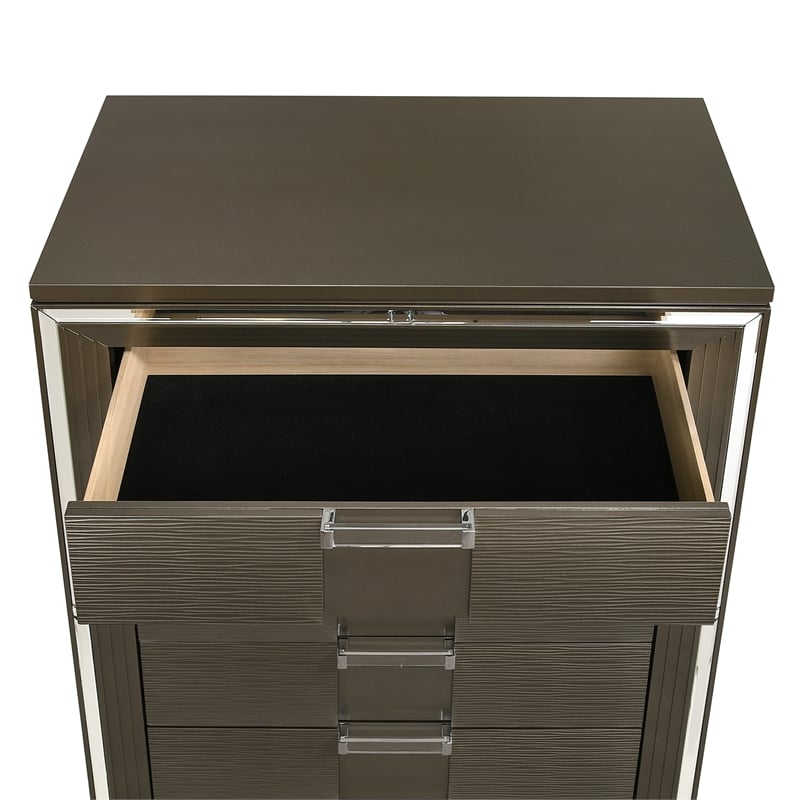 Bowery Hill Transitional Wood Brown Finish 5-Drawer Flip-Top Chest