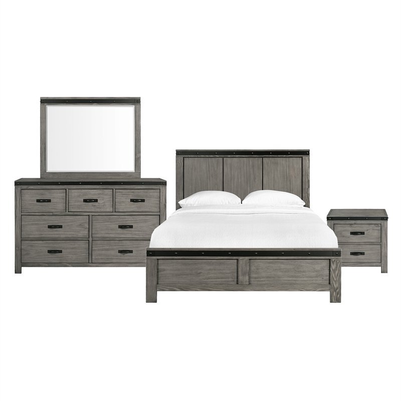 Bowery Hill Transitional Wood Gray Queen Panel 4PC Bedroom Set