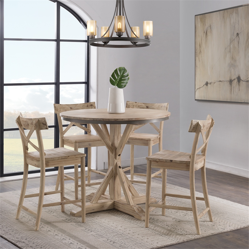 Bowery Hill Transitional Wood Brown Round Counter Height 5PC Dining Set