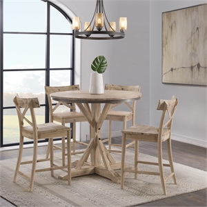 bowery hill transitional wood brown round counter height 5pc dining set