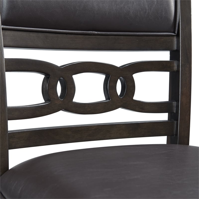 Bowery Hill Wood Counter Height Faux Leather Side Chair Set in Walnut