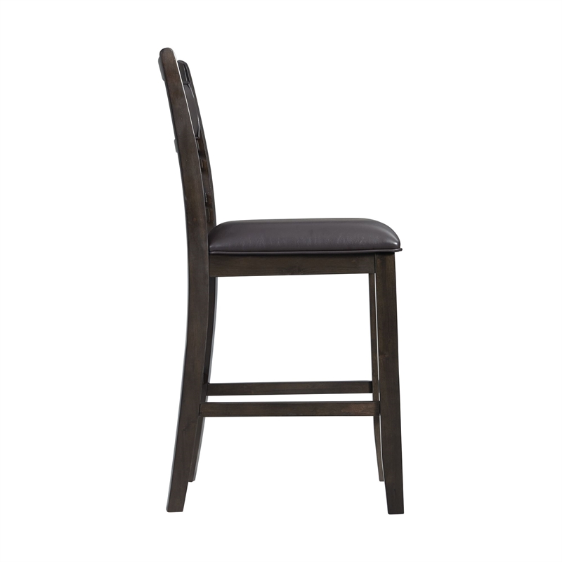Bowery Hill Wood Counter Height Faux Leather Side Chair Set in Walnut