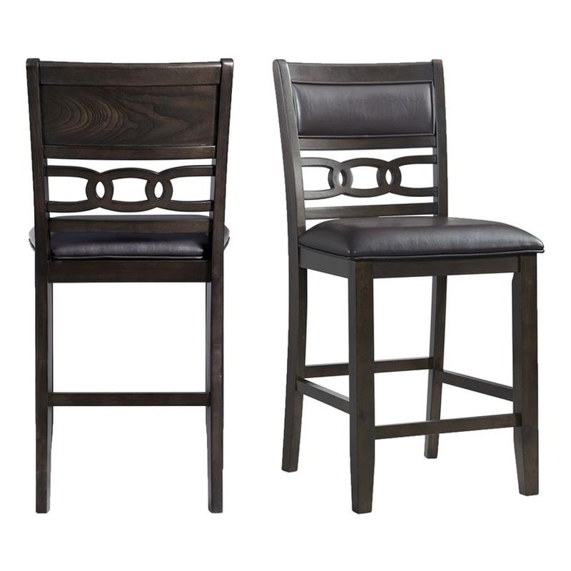 Bowery Hill Wood Counter Height Faux Leather Side Chair Set in Walnut