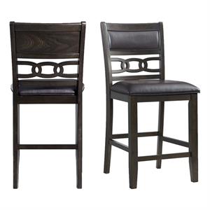 Bowery Hill Wood Counter Height Faux Leather Side Chair Set in Walnut