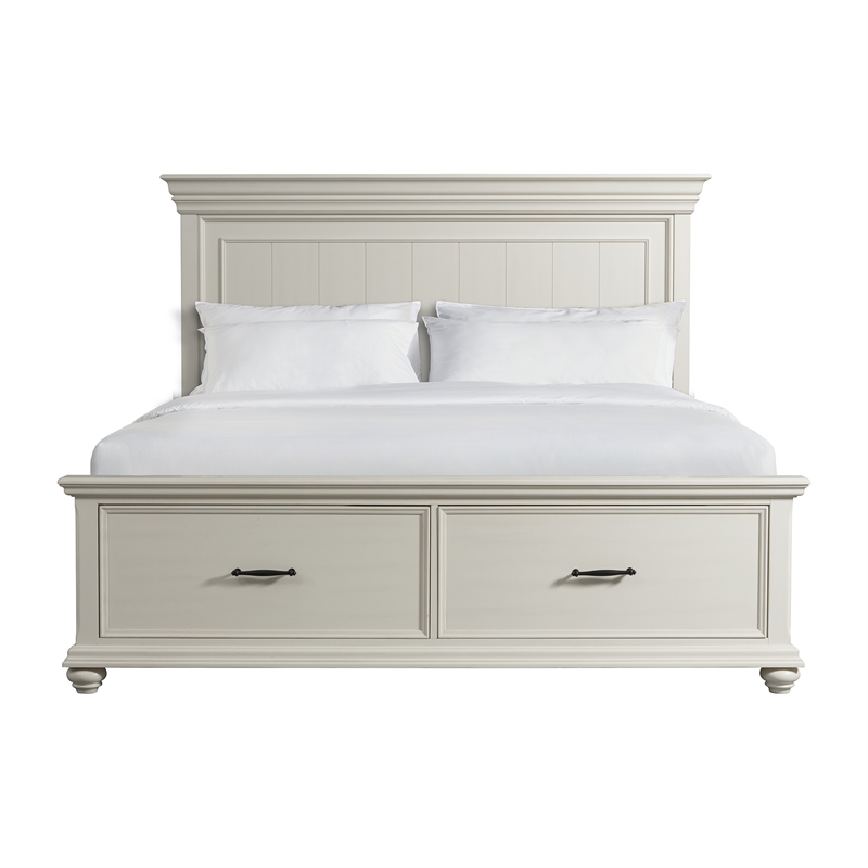 Bowery Hill Transitional Wood White King Platform Storage Bed