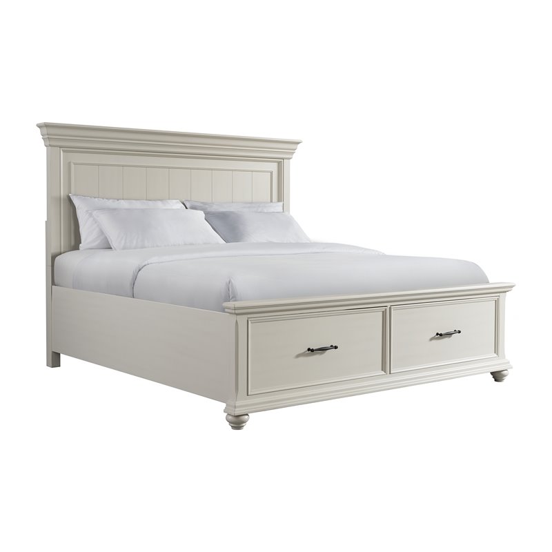 Bowery Hill Transitional Wood White King Platform Storage Bed