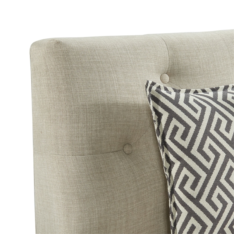 Bowery Hill Contemporary Wood Sofa with Seven Pillows in Beige