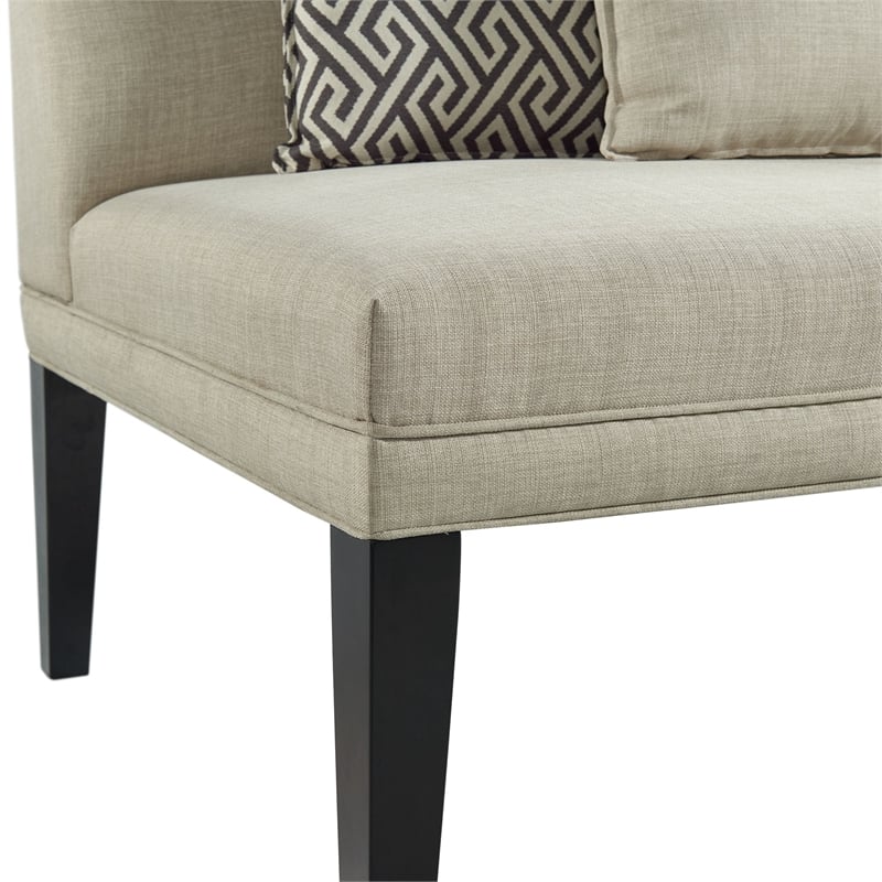 Bowery Hill Contemporary Wood Sofa with Seven Pillows in Beige