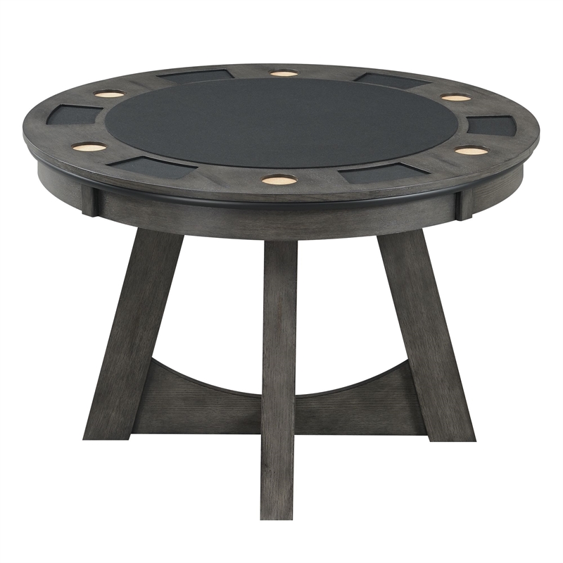 Bowery Hill Modern Wood Gray Finish Round Game Table with Inset Cup Holders