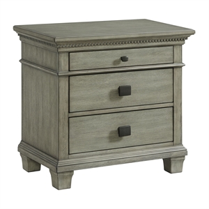 bowery hill contemporary wood gray 3- drawer nightstand with usb
