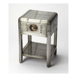 Bowery Hill Modern Midway Aviator Metal Side Table in Silver Finish