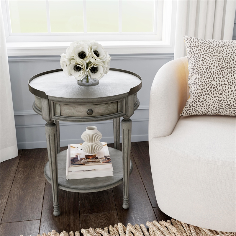 Bowery Hill Transitional Engineered Wood Powder Gray Wood Accent Table