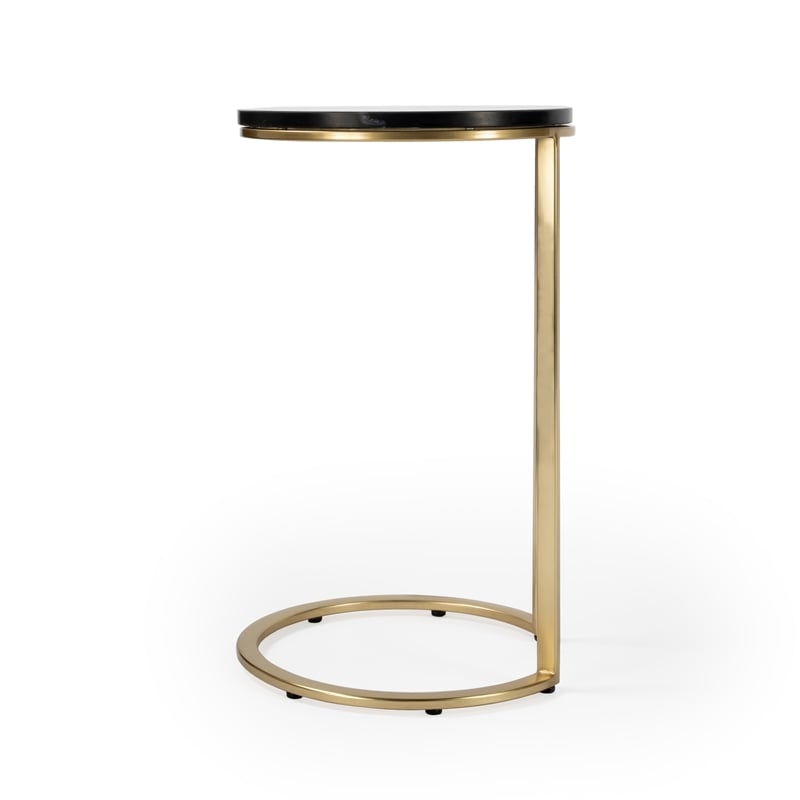 Bowery Hill Transitional Stainless Steel Marble Accent Table in Black and Gold