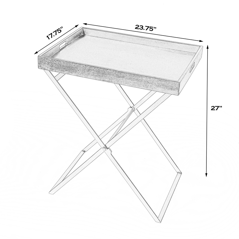 Bowery Hill Transitional Brown Mango Wood and Gold Cross Legs Tray Table