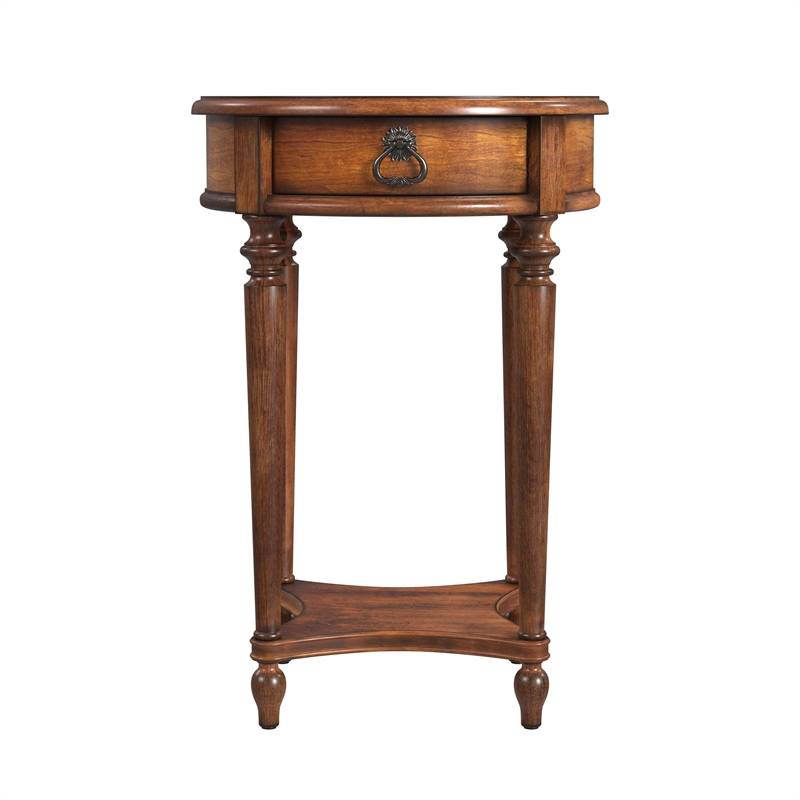 Bowery Hill Traditional Wood 1-Drawer Antique Cherry Brown Round Accent Table