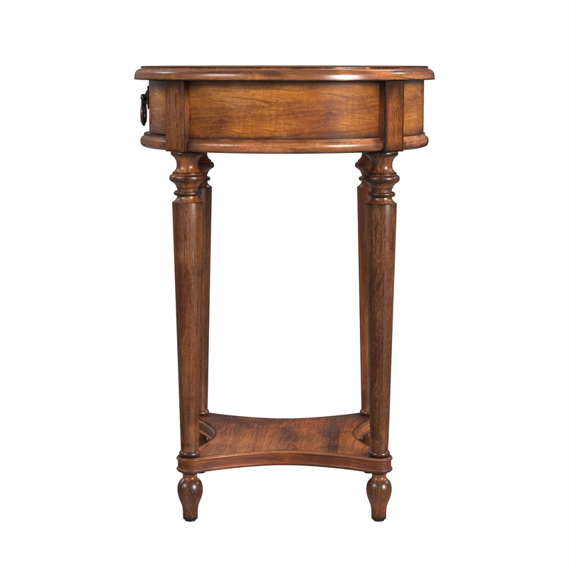 Bowery Hill Traditional Wood 1-Drawer Antique Cherry Brown Round Accent Table