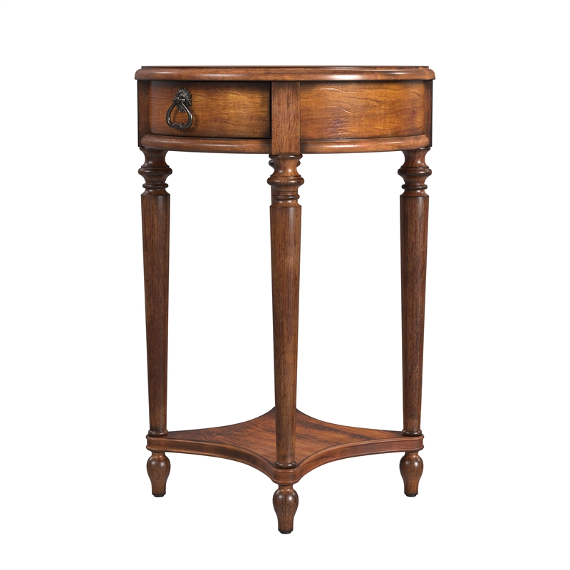 Bowery Hill Traditional Wood 1-Drawer Antique Cherry Brown Round Accent Table