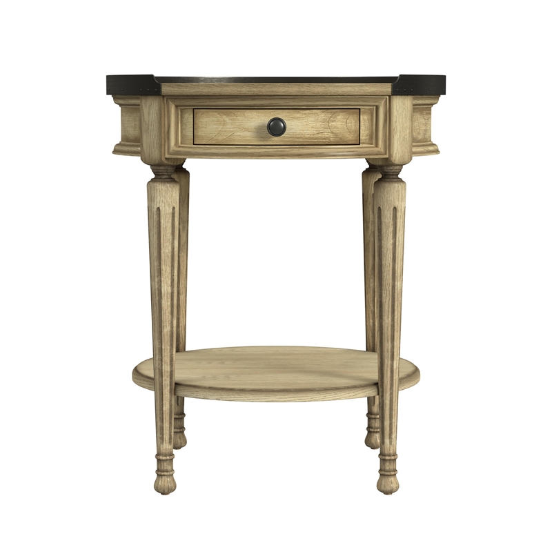 Bowery Hill Traditional Wood Side Table with Storage - Antique Beige
