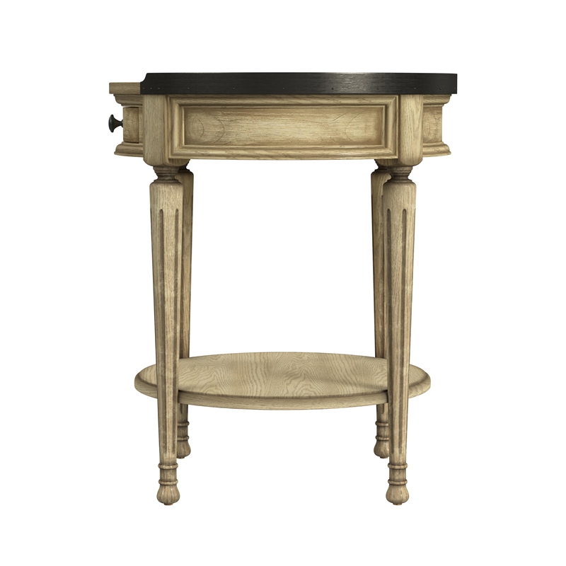 Bowery Hill Traditional Wood Side Table with Storage - Antique Beige