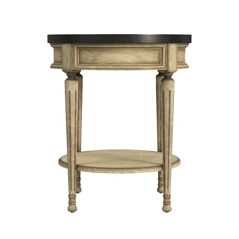 Bowery Hill Traditional Wood Side Table with Storage - Antique Beige