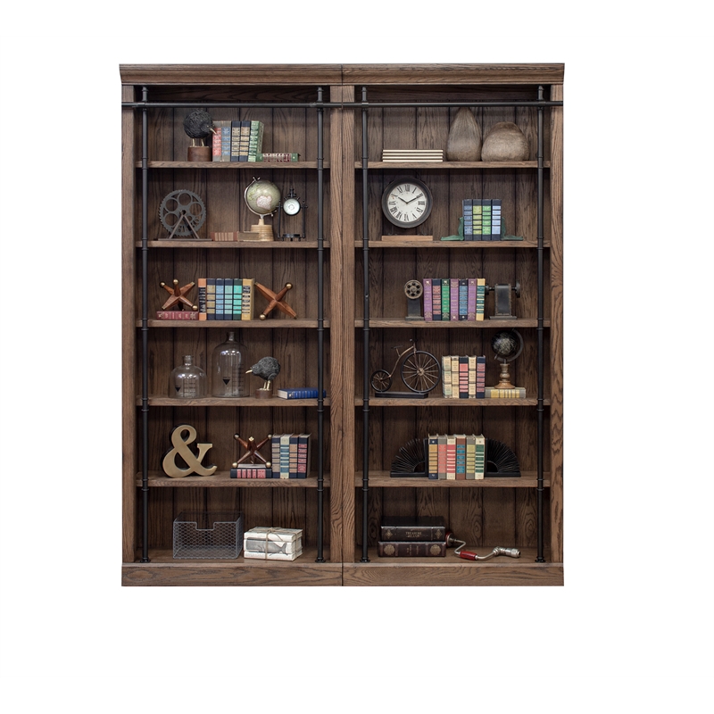 Bowery Hill 2 pc 5-Adjustable Shelf Tall Modern Wood Bookcase in Oak