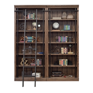bowery hill modern 5-adjustable shelf 2 pc tall wood bookcase in wall oak