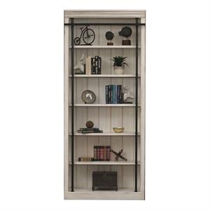 bowery hill rustic tall wood bookcase in weathered white finish
