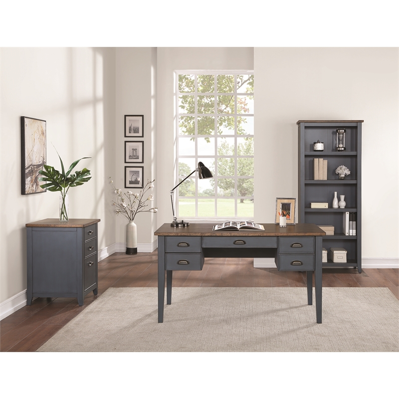 Bowery Hill Open Wood Bookcase Bookcase in Blue