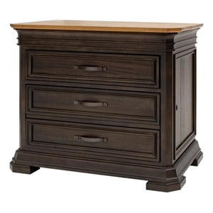 Bowery Hill Executive Lateral Filing Cabinet With Solid Wood Plank Top in Brown