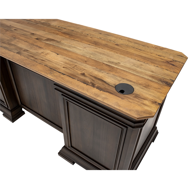 Bowery Hill Executive L-Desk & Return With Solid Wood Plank Top Brown
