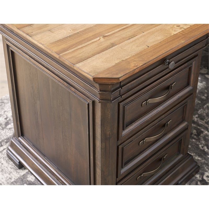 Bowery Hill Executive L-Desk & Return With Solid Wood Plank Top Brown