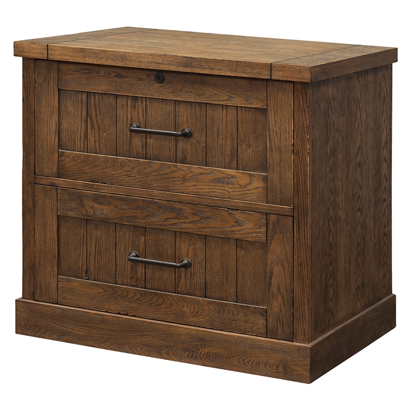 Bowery Hill Farmhouse Wood Lateral File With Locking File Drawer in Brown