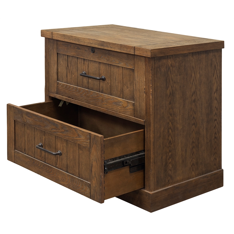 Bowery Hill Farmhouse Wood Lateral File With Locking File Drawer in Brown