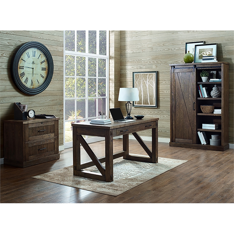 Bowery Hill Farmhouse Wood Lateral File With Locking File Drawer in Brown