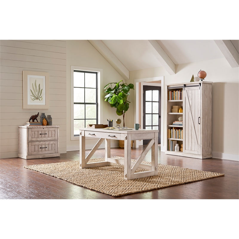 Bowery Hill Farmhouse Wood Lateral File With Locking File Drawer in White