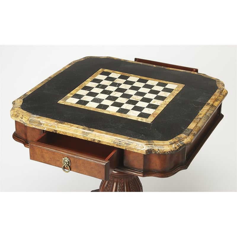 Bowery Hill Traditional Multi-Color Wood Brown Square Pedestal Game Table