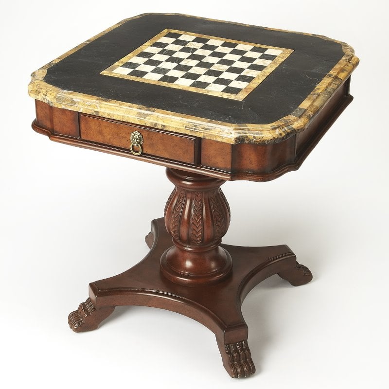 Bowery Hill Traditional Multi-Color Wood Brown Square Pedestal Game Table