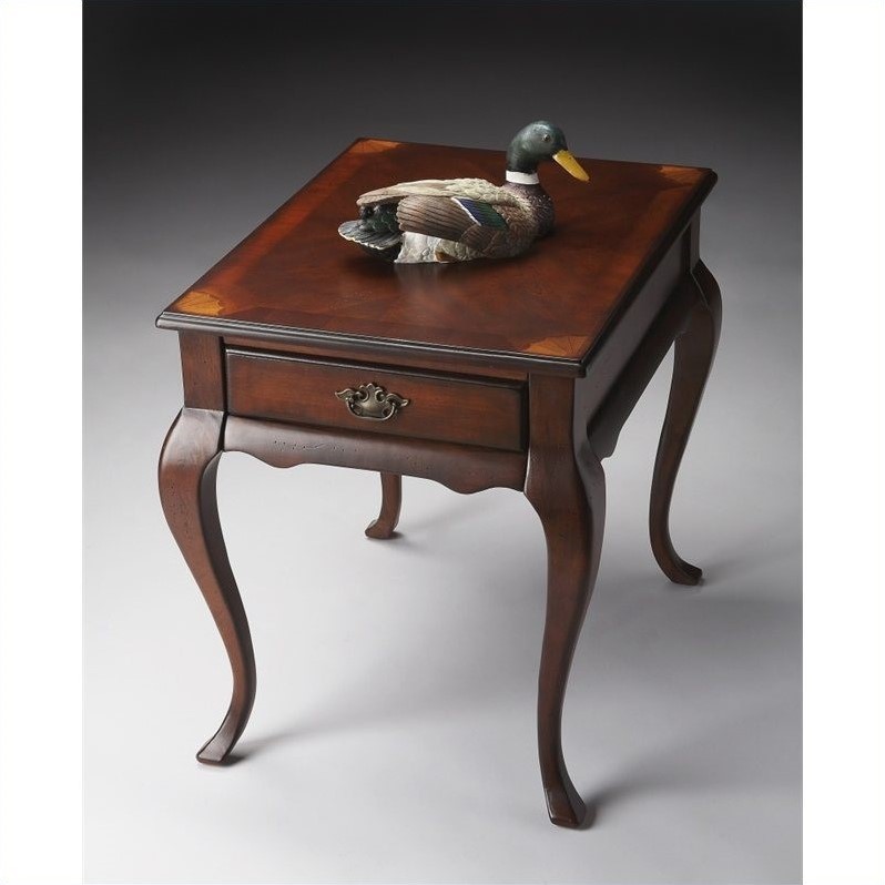 Bowery Hill Transitional Wood Traditional End Table in Plantation Cherry