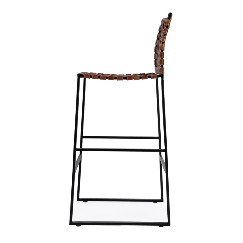 Bowery Hill Transitional Metal Urban Woven Leather Bar Stool in Brown