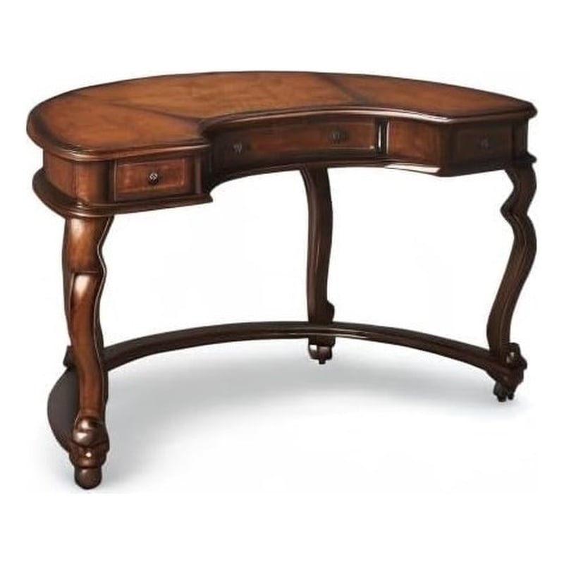 Bowery Hill Traditional Wood Crescent Writing Desk in Medium Brown