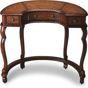 Bowery Hill Traditional Wood Crescent Writing Desk in Medium Brown