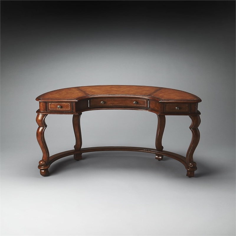 Bowery Hill Traditional Wood Crescent Writing Desk in Medium Brown