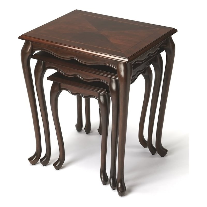 Bowery Hill Traditional Wood Nesting Table in Cherry Dark Brown (Set of 3)