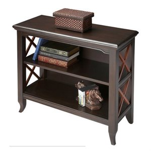 bowery hill transitional wood cherry 2 shelf low bookcase in