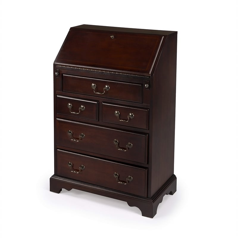 Bowery Hill Wood Cherry Finish Traditional Drop Front Secretary in