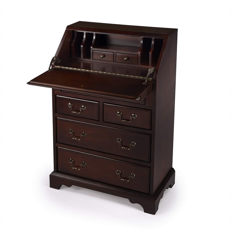 Bowery Hill Wood Cherry Finish Traditional Drop Front Secretary in